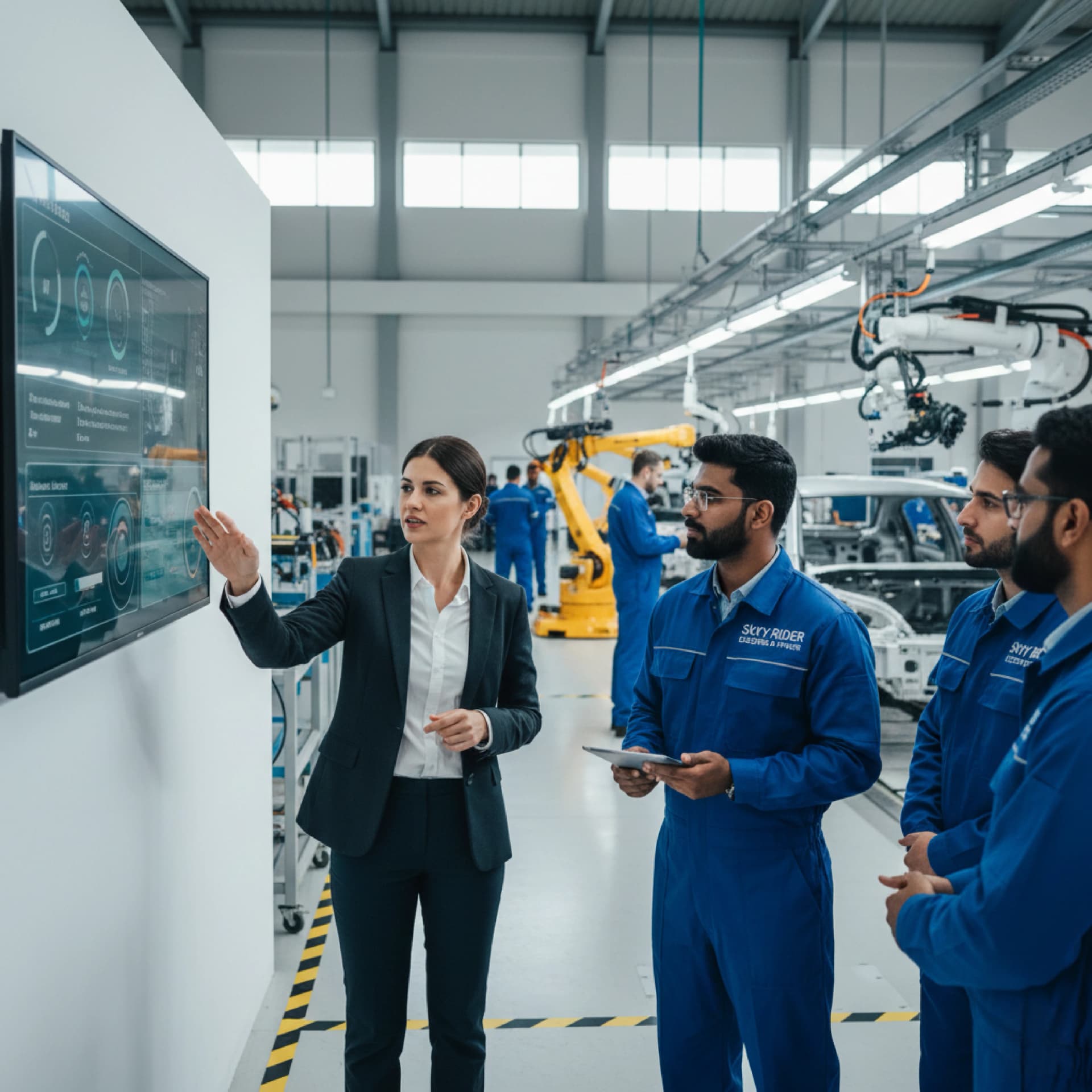 Leadership mentoring staff at Skyy Rider Electric manufacturing facility