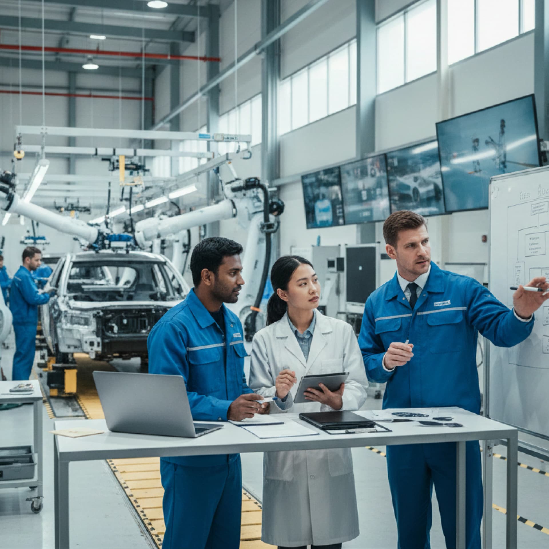 Skyy Rider Electric employees collaborating on EV production