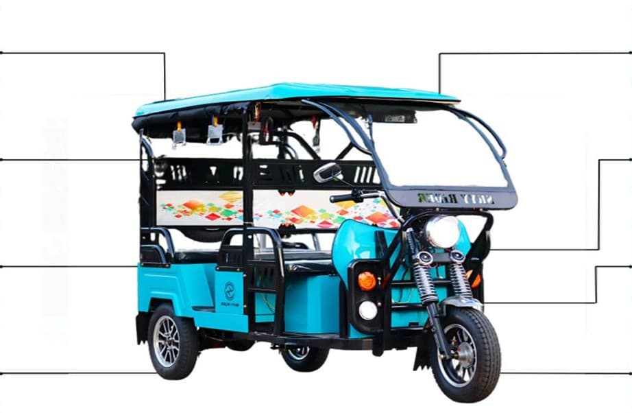 Skyy Rider E-Rickshaw with feature callouts