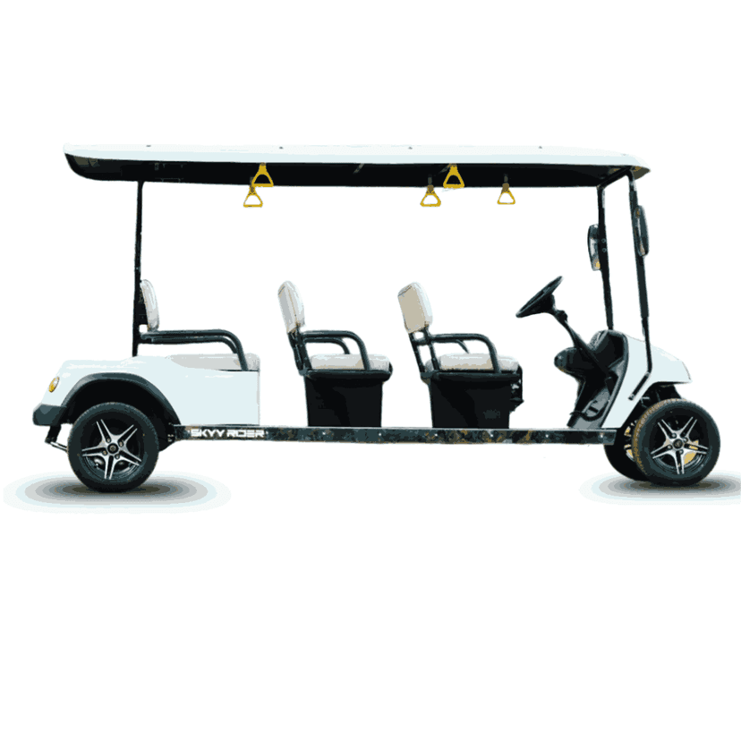 Skyy Rider electric golf carts — 2 to 8 seater passenger, cargo, and specialty models